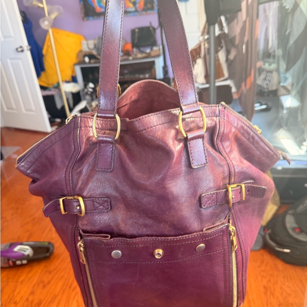 Yves Saint Laurent Vintage Purple Marbled Leather downtown bag (largest size)